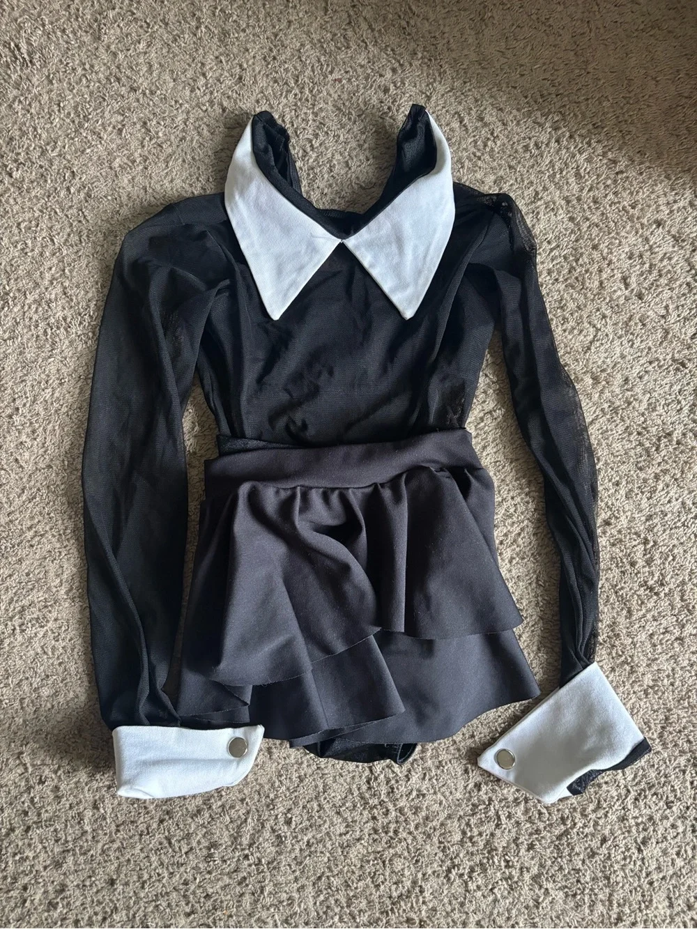 Black and White Kids Dance Costume with Collar and Cuffs